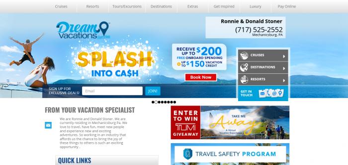 Dream Vacations website home page Logo