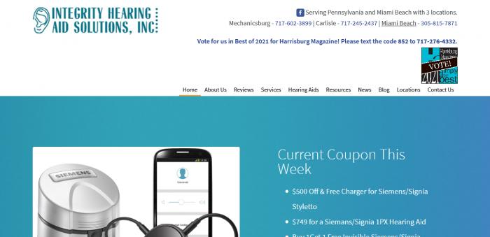 Integrity Hearing Aide Solutions website homepage Logo